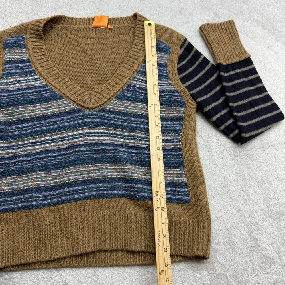 Tory Burch Sweater Women's M Brown Striped Mixed Media Alpaca Wool Boho Earthy